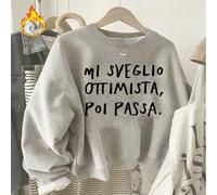1 pezzo "Mi sveglio ottimista, poi passa" Felpa da donna con stampa grafica, pullover con cappuccio autunno/inverno, regalo per le vacanze, regalo di compleanno. L,M,S,XL,XSLettere,sloganTessuto compo