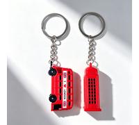 1 pezzo Mini portachiavi souvenir dei monumenti di Londra, mini pendente in lega di zinco a forma di autobus rosso a due piani & cabina telefonica, accessorio da viaggio della città del Regno Unito & 