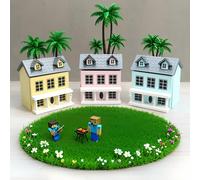 1 pezzo Miniatura di villa per casa delle bambole, una piccola casa per giocare alla casa, una villa carina e minuscola con pareti rosa e blu e tetto grigio. Mini casa per archiviazione e decorazione,