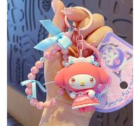 1 pezzo MINISO Sanrio My Melody Stile Lolita Cinturino a Mano con Fibbia, Raffinata Figurina in Morbida Gomma con Catena di Perline Iridescenti, Adatta come Charm per Borsa o Portachiavi, Perfetta com