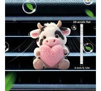 1 pezzo molletta a cuore con motivo mucca carino, 1 set, include profumo, molletta di decorazione per bocchetta aria auto, diffusore auto, cuscinetto spugna profumata, decorazione in acrilico 2D di ca