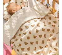 1 pezzo Morbida coperta per neonati unisex adatta per bambini e bambine, con retro a pois e design stampato con animali e goffrato rilassante, per culla, passeggino, cameretta Coniglio rosa (100*100 c