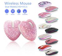 1 pezzo Mouse senza fili ricaricabile scintillante e luccicante, modello senza fili dual 2.4GHz + 5.2, ricoperto di cristalli e strass, un regalo meraviglioso e scintillante per lei A,B,C,D,E,Topo bia