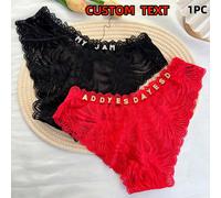 1 pezzo Mutandine personalizzate da donna, biancheria intima con lettera di cristallo personalizzata, slip bikini in pizzo traspirante e sexy, slip a vita bassa a forma di V con fiocco sulla vita ante