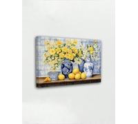 1 pezzo Natura morta con fiori gialli e limoni in vasi blu per portare un'atmosfera fresca e allegra nella tua casa cornice 20x30 cm