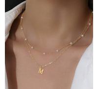 1 pezzo Nuova collana con ciondolo a lettera in acciaio inossidabile classico, catena multistrato color oro, per donna L,M,S,H,A,T,O,B,C,D,E,F,G,I,J,K,N,P,R,V,W,Y,ZAcciaio inossidabile