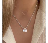 1 pezzo Nuova collana da donna con ciondolo rettangolare in argento con lettera e occhio blu, catena in acciaio inossidabile L,M,S,H,A,T,O,B,C,D,E,F,G,I,J,K,N,P,R,V,W,Y,ZAcciaio inossidabile