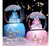1 pezzo Nuova scatola musicale con palla di cristallo a forma di castello da principessa, illuminazione a fiocchi di neve, regalo per la festa dei bambini, regalo di compleanno per le donne, decorazio