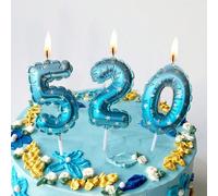 1 pezzo Nuovi Candelina decorativa per torte di compleanno e anniversari, con stampa floreale a gradiente blu e numeri da 0 a 9, con pizzo, per festa di Natale 7,5,9,2,3,4,6,8,1,0Cera