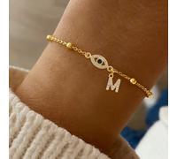 1 pezzo Nuovo braccialetto alla moda con catena di perline in acciaio inossidabile dorato con motivo di occhio e lettera, per donna L,M,S,H,A,T,O,B,C,D,E,F,G,I,J,K,N,P,R,V,W,Y,ZAcciaio inossidabile