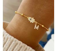 1 pezzo Nuovo braccialetto alla moda con catena dorata in acciaio inossidabile e perline a forma di mano di Hamsa, per donna L,M,S,H,A,T,O,B,C,D,E,F,G,I,J,K,N,P,R,V,W,Y,ZAcciaio inossidabile