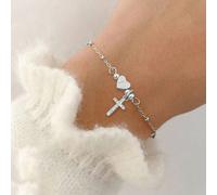 1 pezzo Nuovo braccialetto alla moda in acciaio inossidabile con catena di perline a forma di croce e cuore, adatto per le donne, regalo per San Valentino, Festa della Mamma L,M,S,H,A,T,O,B,C,D,E,F,G,