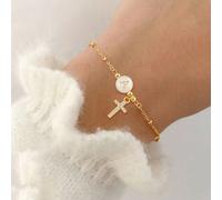 1 pezzo Nuovo braccialetto alla moda in acciaio inossidabile dorato con perline a forma di croce e cerchio, per donne L,M,S,H,A,T,O,B,C,D,E,F,G,I,J,K,N,P,R,V,W,Y,ZAcciaio inossidabile
