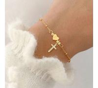 1 pezzo Nuovo braccialetto alla moda in acciaio inossidabile dorato con perline a forma di croce e cuore, adatto per le donne, regalo per San Valentino, Festa della Mamma L,M,S,H,A,T,O,B,C,D,E,F,G,I,J