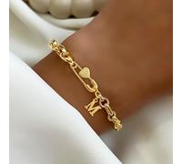 1 pezzo Nuovo braccialetto classico in acciaio inossidabile con ciondolo a forma di cuore e lettera dorata, per donna L,M,S,H,A,T,O,B,C,D,E,F,G,I,J,K,N,P,R,V,W,Y,ZAcciaio inossidabile