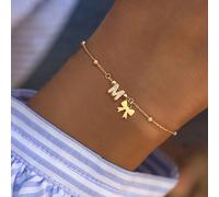 1 pezzo Nuovo braccialetto con catena dorata a forma di fiocco e lettera in acciaio inossidabile, adatto per le donne, regalo per San Valentino, Festa della Mamma L,M,S,H,A,T,O,B,C,D,E,F,G,I,J,K,N,P,R