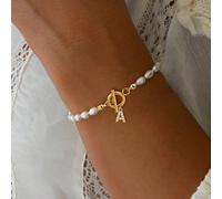 1 pezzo Nuovo braccialetto con ciondolo iniziale di con chiusura a leva e perle per donne per feste L,M,S,H,A,T,O,X,B,C,D,E,F,G,I,J,K,N,P,Q,R,U,V,W,Y,ZPietra