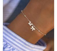 1 pezzo Nuovo braccialetto in acciaio inossidabile con fibbia a fiocco e zirconi, perline d argento, per donne, regalo di San Valentino L,M,S,H,A,T,O,B,C,D,E,F,G,I,J,K,N,P,R,V,W,Y,ZAcciaio inossidabil