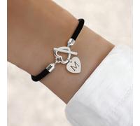 1 pezzo Nuovo braccialetto regolabile in acciaio inossidabile argento classico con cuore cavo e lettera, per donna L,M,S,H,A,T,O,B,C,D,E,F,G,I,J,K,N,P,R,V,W,Y,ZAcciaio inossidabile