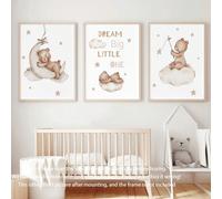 1 pezzo o set da 3 pezzi Decorazione da parete per camera da letto del bambino con orsetto sognante: appendini decorativi dorati con nuvole, stelle e slogan ispiratore "Sogna in grande, piccolo" - ada