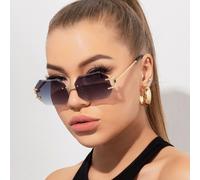 1 pezzo Occhiali da donna con montatura in metallo senza montatura, design quadrato piccolo e cavo, moda retrò, sexy ed elegante, adatti per l'uso quotidiano, le vacanze e i viaggi, accessori da spiag
