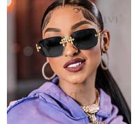 1 pezzo Occhiali da donna di moda quadrati, senza montatura, impreziositi da strass, stile personalizzato di alta gamma Y2K, accessori di lusso adatti per l'uso quotidiano, la street photography, le v