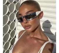 1 pezzo occhiali poligonali rivestiti in argento stile futuro Y2K, accessori moda sportivi, occhiali da strada, accessori da spiaggia per donne, occhiali adatti per spiaggia, vacanze estive, attività 