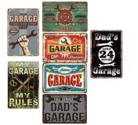 1 pezzo, officina, negozio, olio, auto, servizio completo, officina di papà, meccanico di turno, auto, aperto 24 ore insegna in latta metallica retrò, scritte divertenti vintage ideali per la decorazi