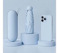 1 pezzo Ombrellino mini con protezione UV per sole e pioggia, ombrellino tascabile portatile con rivestimento UV, 6 stecche rinforzate, ombrellone azzurro per viaggi, regali per San Valentino, ragazzi