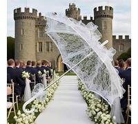 1 pezzo Ombrello da sposa grande, ombrello da sposa in stile europeo con pizzo, adatto come accessorio decorativo per la sposa, accessorio fotografico, protezione solare, manico robusto e antivento, a