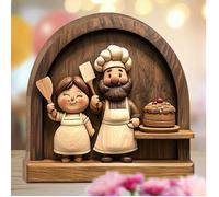 1 pezzo opera d'arte da parete piatta in legno 2D - Scena di cuochi e panettieri che cucinano torte, regalo per il riscaldamento della casa, festa della mamma, festa del papà, decorazione in legno art