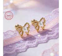 1 pezzo Orecchini a perno in argento sterling 925 a forma di farfalla con perla finta, sognanti e dolci, confezione regalo, adatti per uso quotidiano o per le vacanze, regalo per ragazze, amici, compl