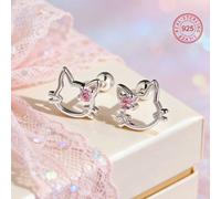 1 pezzo Orecchini a perno in argento sterling 925 ipoallergenici a forma di orecchie di gatto, con zirconi scintillanti incastonati, sognanti e dolci, confezione regalo, adatti per uso quotidiano o pe