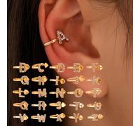 1 pezzo Orecchini alla moda a molletta decorati con cristalli a forma delle 26 lettere in rame, design semplice e casual, gioielli da indossare quotidianamente per le donne L,M,S,H,A,T,O,X,B,C,D,E,F,G