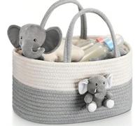 1 pezzo Organizer per fasciatoio con manico a forma di elefante e orsetto, cesto per doccia neonato, cesto per il bagnetto del bambino per pannolini e salviettine, cesto a forma di elefante per la cam