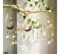 1 pezzo Ornamento acchiappasogni con clessidra in cristallo rosa naturale, sole e luna, con ciondolo a prisma colorato, per decorazione di giardino, patio, veranda, balcone, adatto per uso interno ed 