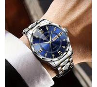 1 pezzo Orologio al quarzo da uomo con display della data e del giorno, cinturino e cassa in acciaio inossidabile, adatto per l'uso quotidiano, regalo ideale per anniversario, festa del papà, complean