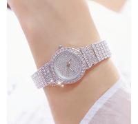 1 pezzo Orologio da donna al quarzo di lusso alla moda con quadrante rotondo completamente tempestato di cristalli e strass, cinturino in acciaio multifunzione, adatto per vacanze, feste, matrimoni, r