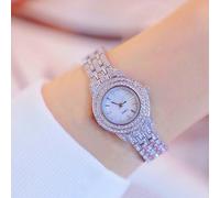 1 pezzo Orologio da donna al quarzo di lusso e alla moda con quadrante rotondo completamente tempestato di cristalli e strass, cinturino in acciaio multifunzione, adatto per festival, feste, matrimoni