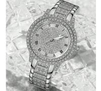 1 pezzo Orologio da donna in argento al quarzo, quadrante elegante e di lusso con numeri romani, adatto per abbinare il look quotidiano e come regalo per lei per le vacanze Tagli Unica