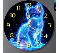 1 pezzo Orologio da parete in legno con gatto illuminato da 10"/12", design affascinante e silenzioso | Numeri romani evidenti, perfetto per camera da letto e decorazione per amanti dei gatti | Regalo