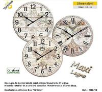 1 Pezzo Orologio da Parete in Legno Tondo Maxi 58 cm 3 Decori