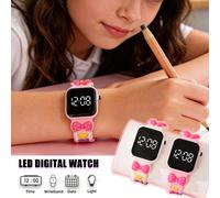 1 pezzo Orologio da ragazza con elemento a cuore e fiocco, orologio quadrato dolce per bambini, orologio digitale LED da polso, orologio economico per il ritorno a scuola, adatto per studenti, fornitu