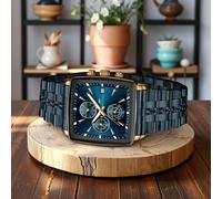 1 Pezzo Orologio da uomo 2025 Nuovo modello quadrato multifunzione, movimento al quarzo di lusso, cinturino in acciaio inossidabile, marchio originale VA VA VOOM, calendario, luce notturna, colori oro