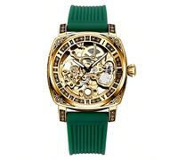 1 pezzo Orologio meccanico automatico business casual retro lussuoso con cinturino luminoso forato intagliato dorato per uomo Tagli UnicaSilicone