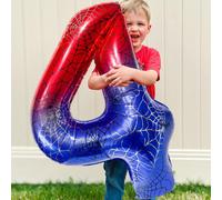 1 pezzo Palloncini a tema ragno da 40 pollici, numeri da 0 a 9, palloncini giganti in foil sfumati rosso e blu, design a ragnatela, per palloncini tema eroe ragno per compleanni di bambini, decorazion