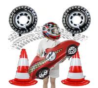 1 pezzo Palloncini giganti in alluminio 3D a forma di macchina da corsa, barriera, casco, pneumatico e bandiera da corsa, adatti per decorazioni per feste di compleanno a tema gara automobilistica, ev
