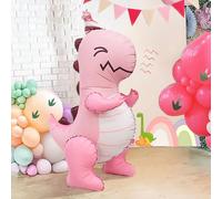 1 pezzo Palloncino in foil 3D a forma di dinosauro e 20 pezzi di palloncini in lattice rosa con disegno di cappello da compleanno rosa a forma di dinosauro, palloncini in lattice rosa, blu, giallo, vi