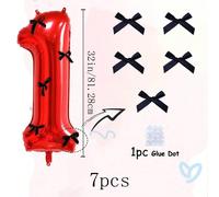 1 pezzo Palloncino in foil rosso a forma di numero 32 pollici e set combinato di 5 fiocchi neri, adatto per decorazioni di matrimoni, compleanni, anniversari, Ognissanti, feste di Natale 7,5,9,2,3,4,6