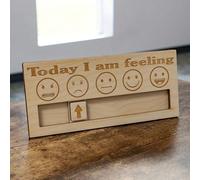 1 pezzo Pannello di legno con messaggi a morale variabile e emoticons, testo in inglese "Oggi mi sento", accessorio da scrivania in legno creativo per esprimere le emozioni quotidiane, ornamento artig